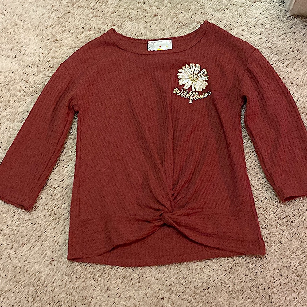 Maroon long sleeve with tie in front size 10